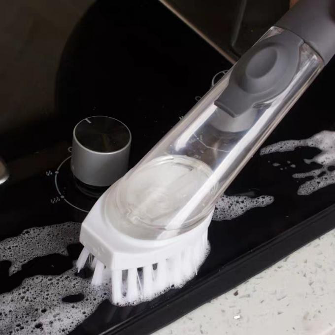 El pote de mano del lavado del plato de la cocina cepilla el cepillo limpio de dispensación de la manija larga del cepillo del plato del jabón automático